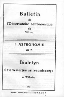 Bulletin de l'Observatoire Astronomique de Wilno. 1 Astronomie T. 1 no 7 (1925)