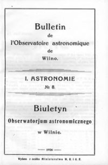 Bulletin de l'Observatoire Astronomique de Wilno. 1 Astronomie T. 1 no 8 (1926)