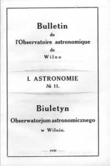 Bulletin de l'Observatoire Astronomique de Wilno. 1 Astronomie T. 1 no 11 (1930)