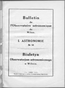 Bulletin de l'Observatoire Astronomique de Wilno. 1 Astronomie T. 2 no 16 (1935)