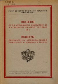 Bulletin of the Astronomical Observatory in Toruń, nr 9