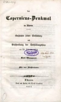 Das Copernicus-Denkmal in Thorn : Geschichte seiner Entstehung und Beschreibung der Enthüllungsfeier am 25. Oktober 1853