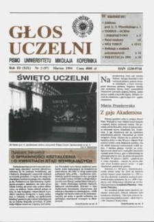 Głos Uczelni : pismo Uniwersytetu Mikołaja Kopernika R. 3=19 nr 3 (1994)