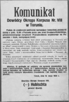 Komunikat Dowódcy Okręgu Korpusu Nr. VIII w Toruniu