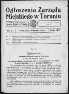 Ogłoszenia Zarządu Miejskiego w Toruniu 1938, R. 15, nr 2