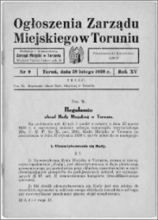 Ogłoszenia Zarządu Miejskiego w Toruniu 1938, R. 15, nr 9