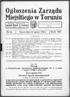 Ogłoszenia Zarządu Miejskiego w Toruniu 1938, R. 15, nr 11
