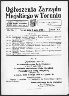 Ogłoszenia Zarządu Miejskiego w Toruniu 1938, R. 15, nr 20