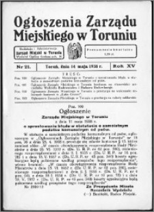 Ogłoszenia Zarządu Miejskiego w Toruniu 1938, R. 15, nr 21