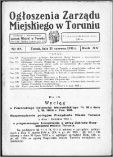 Ogłoszenia Zarządu Miejskiego w Toruniu 1938, R. 15, nr 27