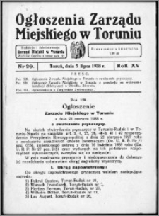 Ogłoszenia Zarządu Miejskiego w Toruniu 1938, R. 15, nr 29