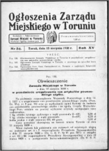 Ogłoszenia Zarządu Miejskiego w Toruniu 1938, R. 15, nr 34