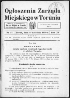Ogłoszenia Zarządu Miejskiego w Toruniu 1938, R. 15, nr 37