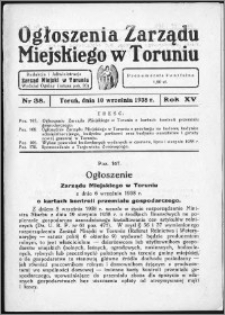 Ogłoszenia Zarządu Miejskiego w Toruniu 1938, R. 15, nr 38