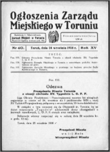 Ogłoszenia Zarządu Miejskiego w Toruniu 1938, R. 15, nr 40