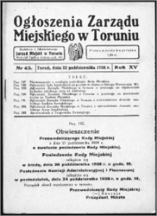 Ogłoszenia Zarządu Miejskiego w Toruniu 1938, R. 15, nr 43