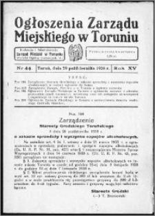 Ogłoszenia Zarządu Miejskiego w Toruniu 1938, R. 15, nr 44