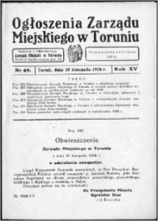 Ogłoszenia Zarządu Miejskiego w Toruniu 1938, R. 15, nr 48