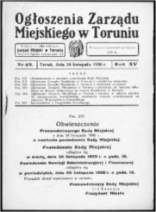 Ogłoszenia Zarządu Miejskiego w Toruniu 1938, R. 15, nr 49