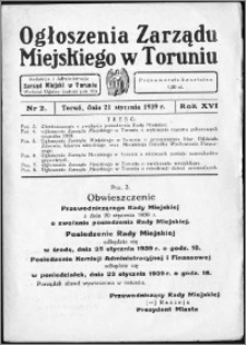 Ogłoszenia Zarządu Miejskiego w Toruniu 1939, R. 16, nr 2