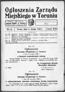 Ogłoszenia Zarządu Miejskiego w Toruniu 1939, R. 16, nr 4