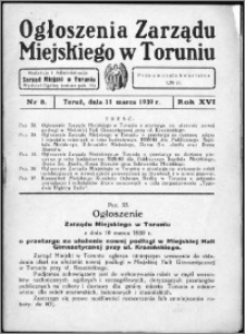 Ogłoszenia Zarządu Miejskiego w Toruniu 1939, R. 16, nr 8