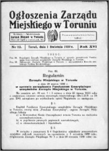 Ogłoszenia Zarządu Miejskiego w Toruniu 1939, R. 16, nr 12