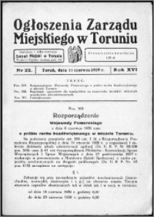 Ogłoszenia Zarządu Miejskiego w Toruniu 1939, R. 16, nr 22
