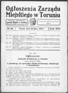 Ogłoszenia Zarządu Miejskiego w Toruniu 1939, R. 16, nr 28