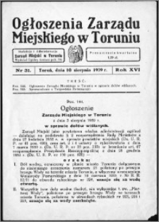 Ogłoszenia Zarządu Miejskiego w Toruniu 1939, R. 16, nr 31