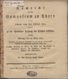 Nachricht von dem Gymnasium zu Thorn von Ostern 1830 bis Ostern 1831