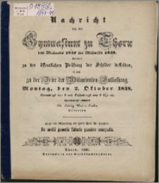 Nachricht von dem Gymnasium zu Thorn von Michaelis 1847 bis Michaelis 1848