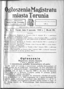 Ogłoszenia Magistratu Miasta Torunia 1932, R. 9, nr 1