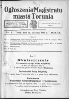 Ogłoszenia Magistratu Miasta Torunia 1932, R. 9, nr 2