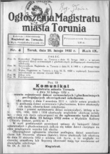 Ogłoszenia Magistratu Miasta Torunia 1932, R. 9, nr 4