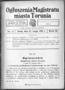 Ogłoszenia Magistratu Miasta Torunia 1932, R. 9, nr 6