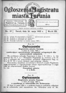 Ogłoszenia Magistratu Miasta Torunia 1932, R. 9, nr 17