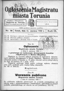 Ogłoszenia Magistratu Miasta Torunia 1932, R. 9, nr 18