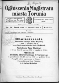 Ogłoszenia Magistratu Miasta Torunia 1932, R. 9, nr 19