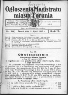 Ogłoszenia Magistratu Miasta Torunia 1932, R. 9, nr 20