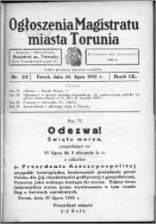 Ogłoszenia Magistratu Miasta Torunia 1932, R. 9, nr 22