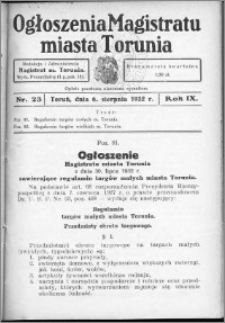 Ogłoszenia Magistratu Miasta Torunia 1932, R. 9, nr 23