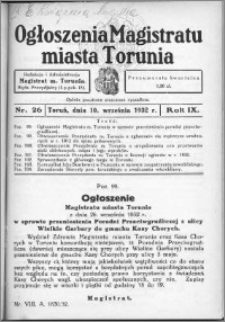 Ogłoszenia Magistratu Miasta Torunia 1932, R. 9, nr 26