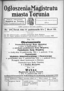 Ogłoszenia Magistratu Miasta Torunia 1932, R. 9, nr 29