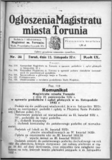 Ogłoszenia Magistratu Miasta Torunia 1932, R. 9, nr 31