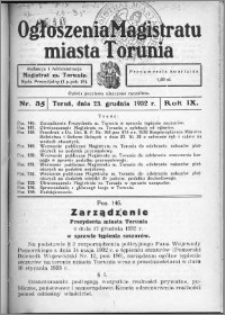 Ogłoszenia Magistratu Miasta Torunia 1932, R. 9, nr 35