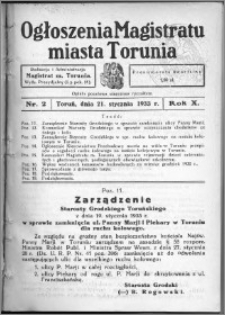Ogłoszenia Magistratu Miasta Torunia 1933, R. 10, nr 2