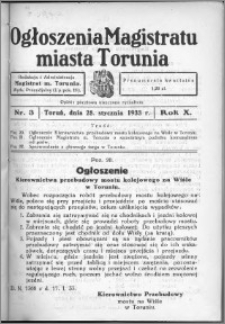 Ogłoszenia Magistratu Miasta Torunia 1933, R. 10, nr 3