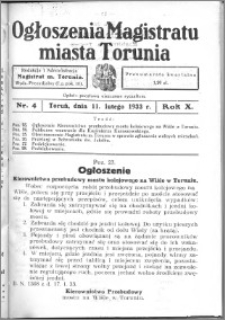 Ogłoszenia Magistratu Miasta Torunia 1933, R. 10, nr 4