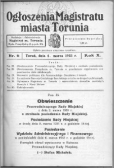 Ogłoszenia Magistratu Miasta Torunia 1933, R. 10, nr 6